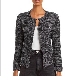 Aqua Sweater Womens Large Roundneck Cardigan Black White Knit Metallic Cotton